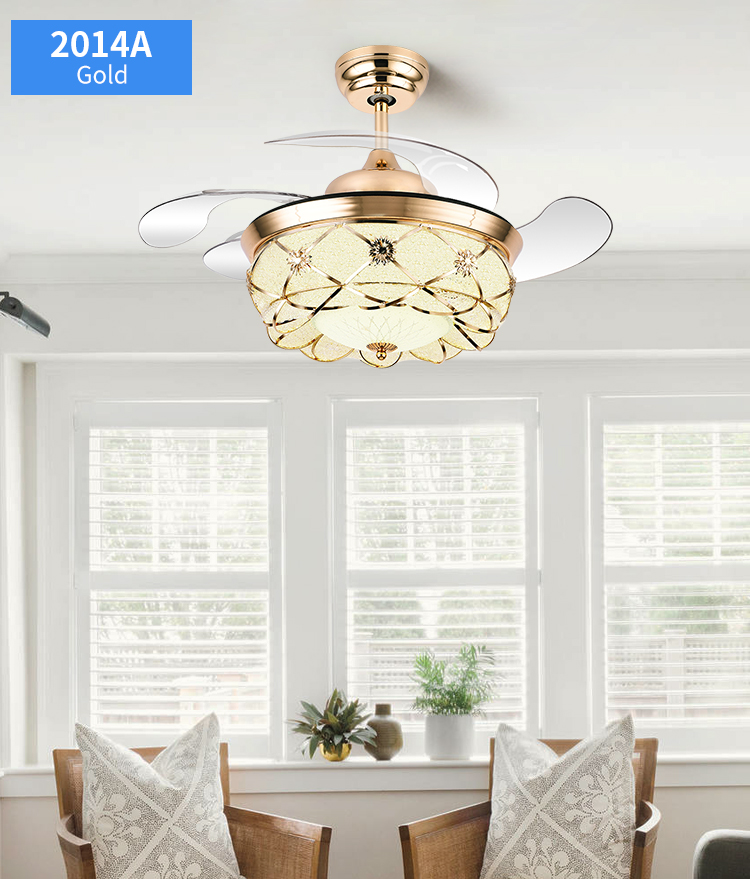 Y162 Luxury 42 Inch Modern Crystal Ceiling Fan LED Remote Control Invisible Design for Bedroom Includes Project Installation supplier