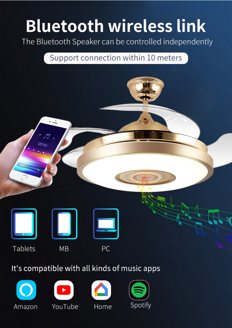 Beautiful Gold Modern Remote Control Fan Lamp Ceiling Mounted Interior Fan Lamp Ceiling Fan with Light for Island Bedroom manufacture