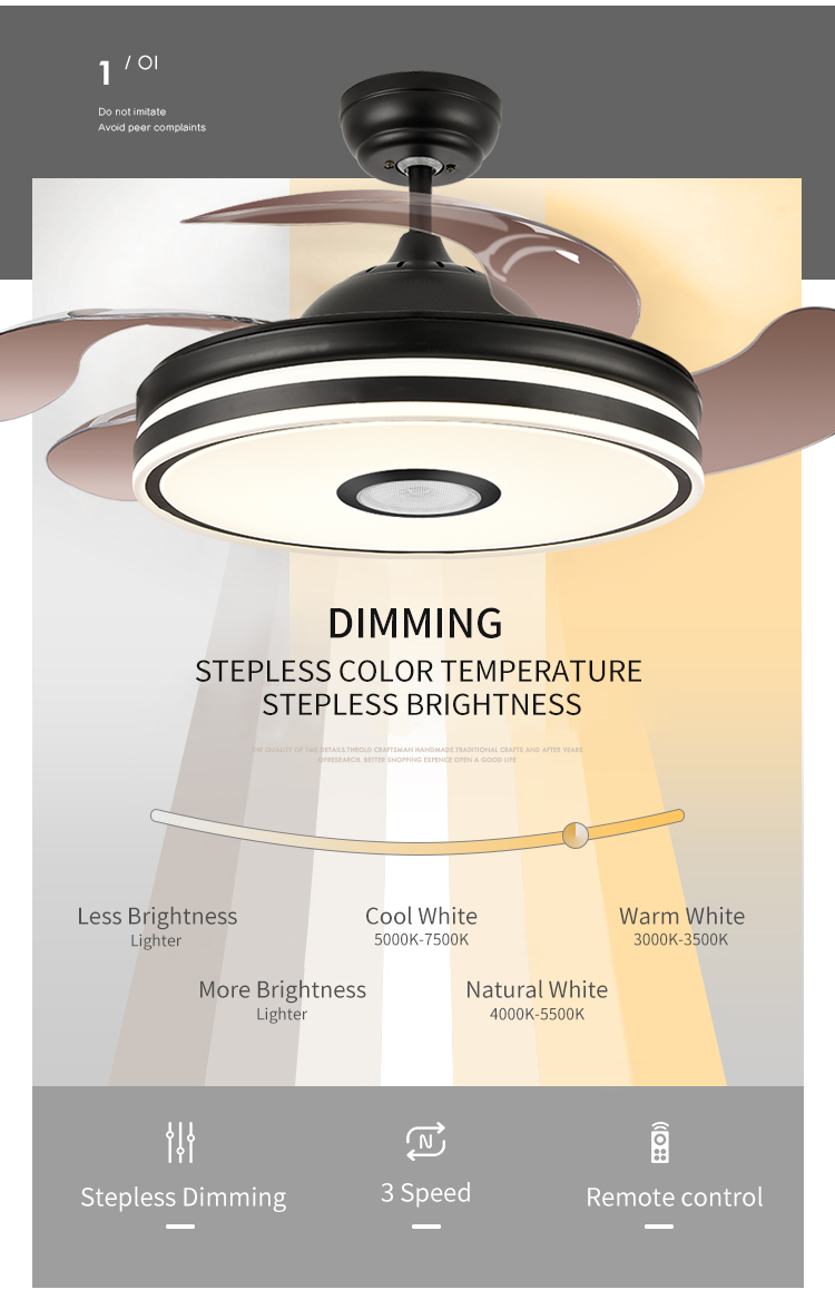 New Foldable Blade Ceiling Fan with Light and Sound Living Room Invisible Ceiling Fan Light RGB Modern Fan with Light Dimmable details