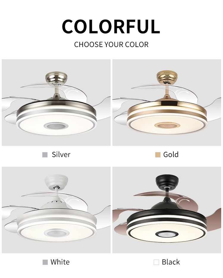 New Foldable Blade Ceiling Fan with Light and Sound Living Room Invisible Ceiling Fan Light RGB Modern Fan with Light Dimmable supplier