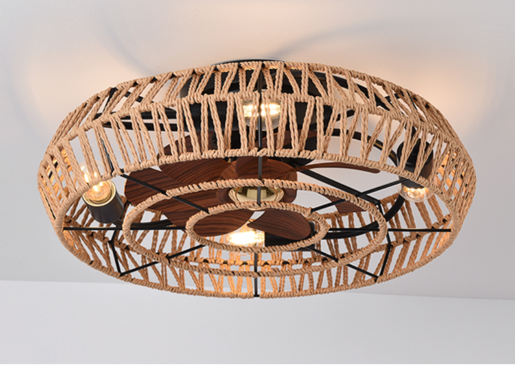 Wholesale Flush Mount Cage Ceiling Fan Light Farmhouse Caged Rattan Ceiling Fan Light Vintage Ceiling Fan with Light for Bedroom manufacture