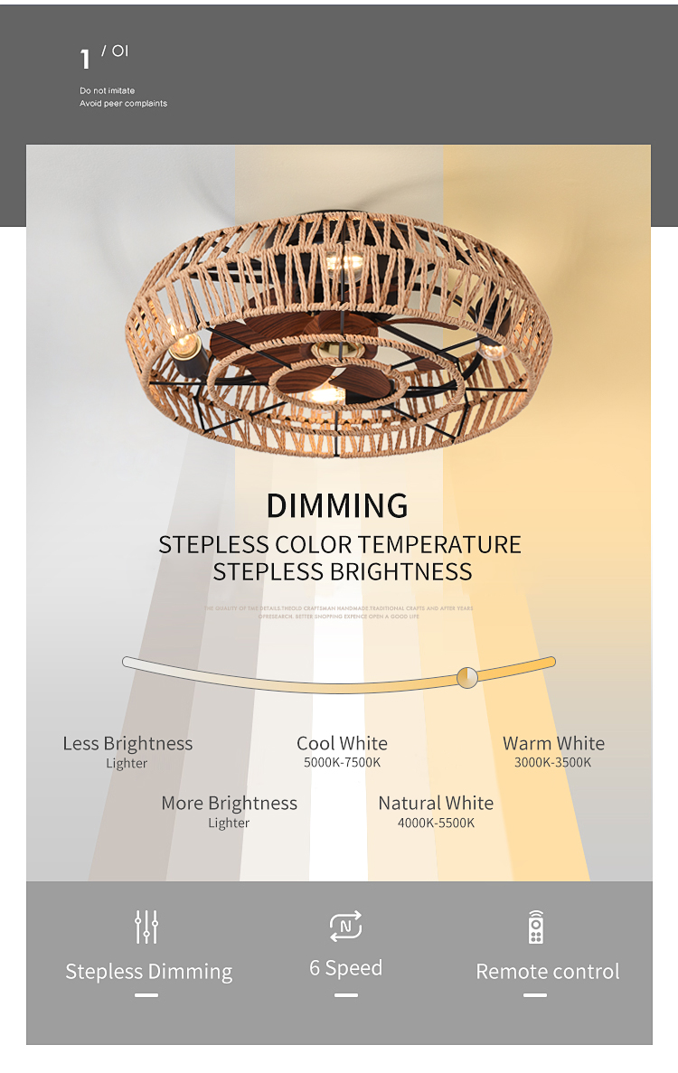 Wholesale Flush Mount Cage Ceiling Fan Light Farmhouse Caged Rattan Ceiling Fan Light Vintage Ceiling Fan with Light for Bedroom factory