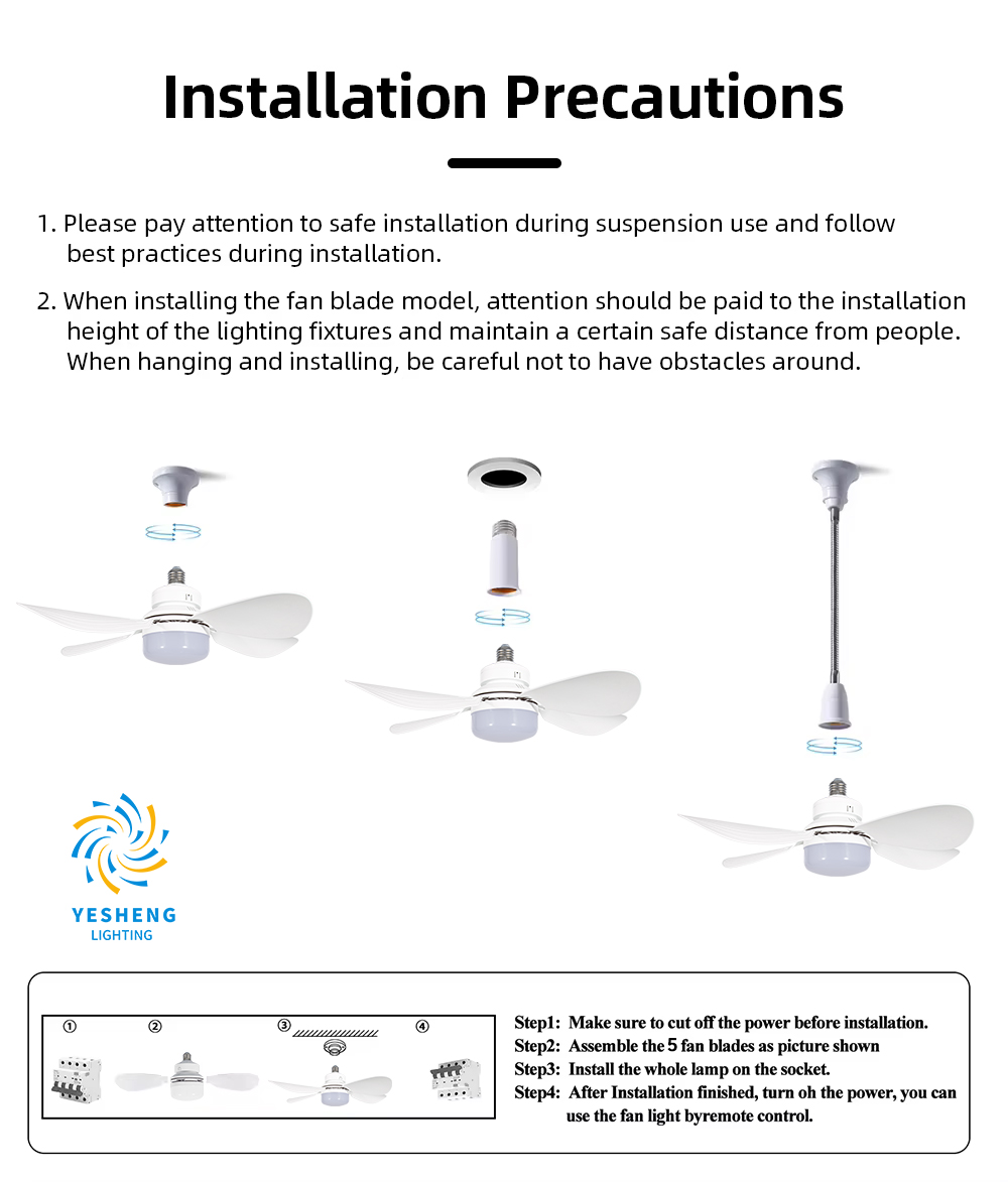 Fan Light E27 Bulb Screw Inwith Control Ceiling Fan with Light in Bulb Holder Replacement Living Room Fan Light Bulb with Remote details
