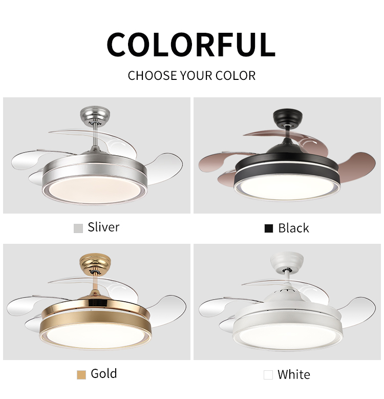 White Black Ceiling Fan With Light and Remote Control  Modern Black Led Fan Light 110V 220V 42 Inch with Light for Home Bedroom manufacture