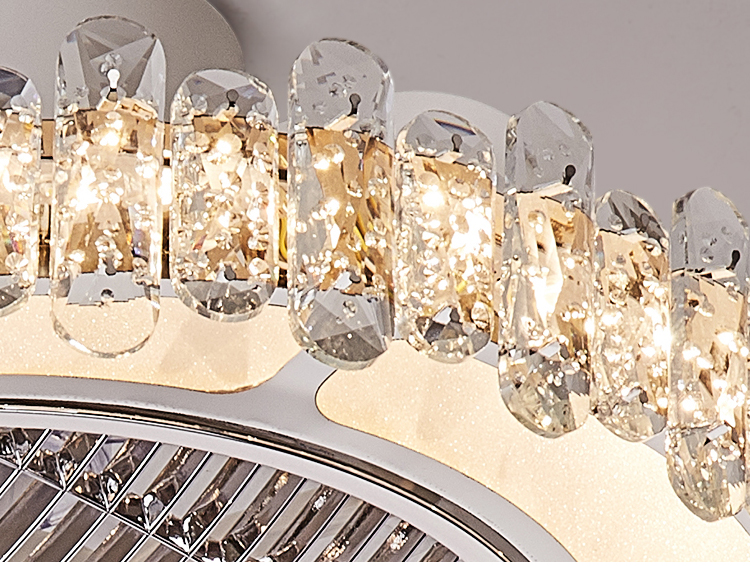 5 Shades Luxury Bedroom Led Lamp With Fan Ceiling Fan with Light Flush Mount Low Profile Crystal Caged Fan Light for Living Room factory