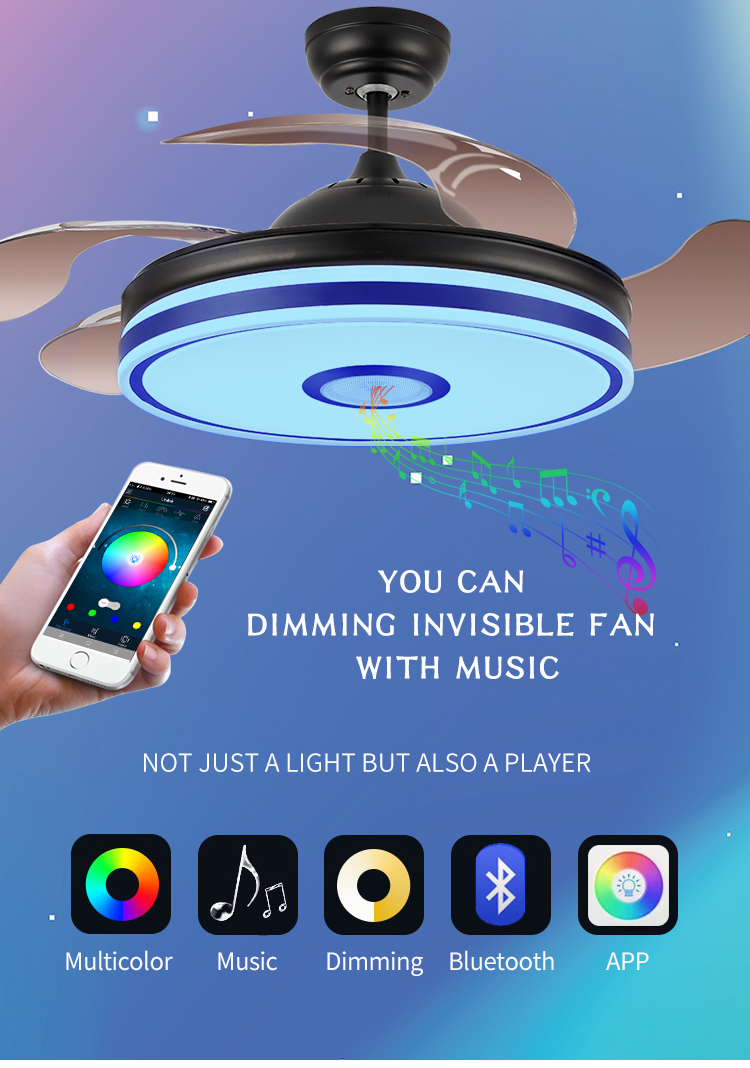 New Foldable Blade Ceiling Fan with Light and Sound Living Room Invisible Ceiling Fan Light RGB Modern Fan with Light Dimmable details