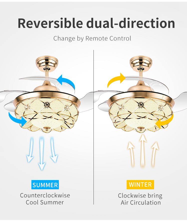 Y162 Luxury 42 Inch Modern Crystal Ceiling Fan LED Remote Control Invisible Design for Bedroom Includes Project Installation supplier