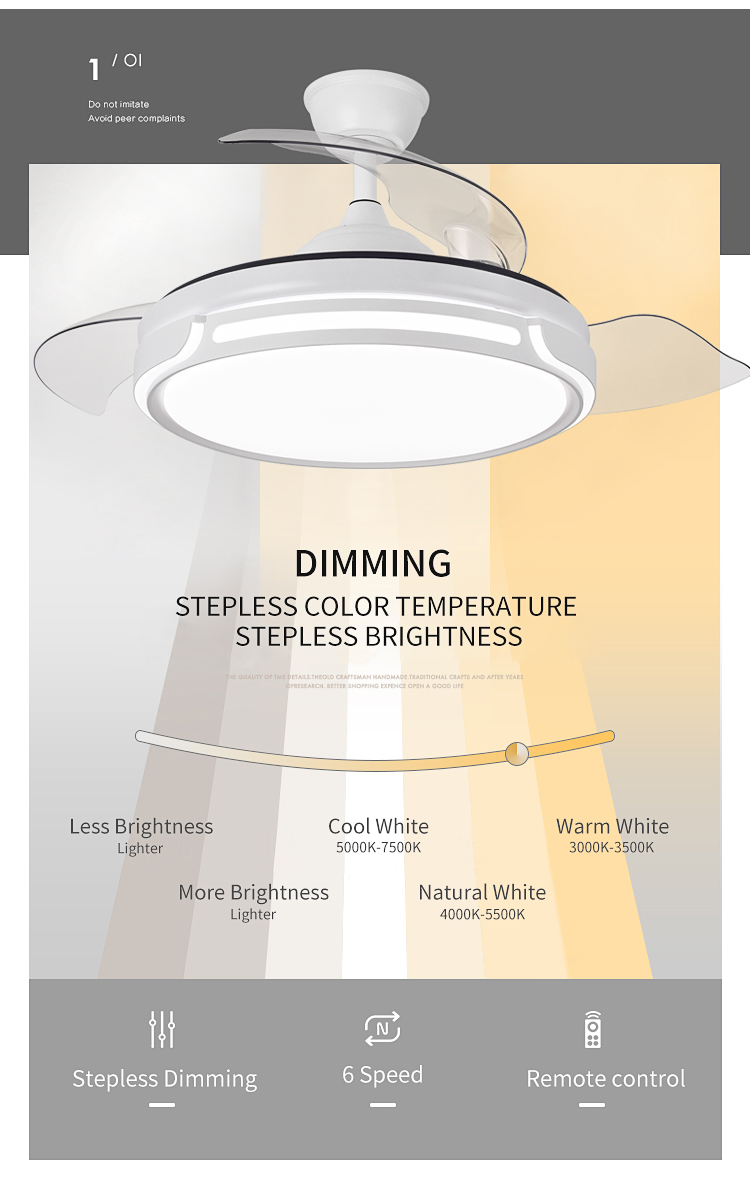 Y066 Modern 42 Inch LED Ceiling Fans Remote Control 110/220v Designer Luz Ventilador Oculto for Bedroom DC details