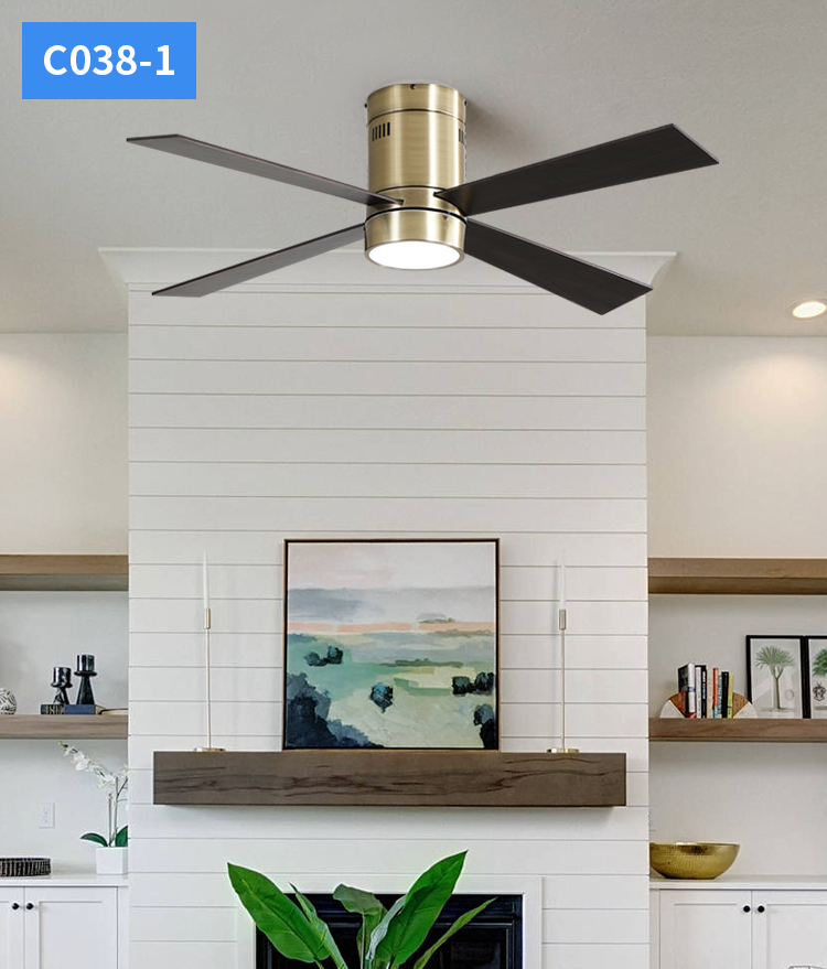 Metal Low Profile Ceiling Fans with Lights and Remote Brown Fan Lamp 52 Inch Ceiling Fans with Lights for Living Room Bedroom manufacture
