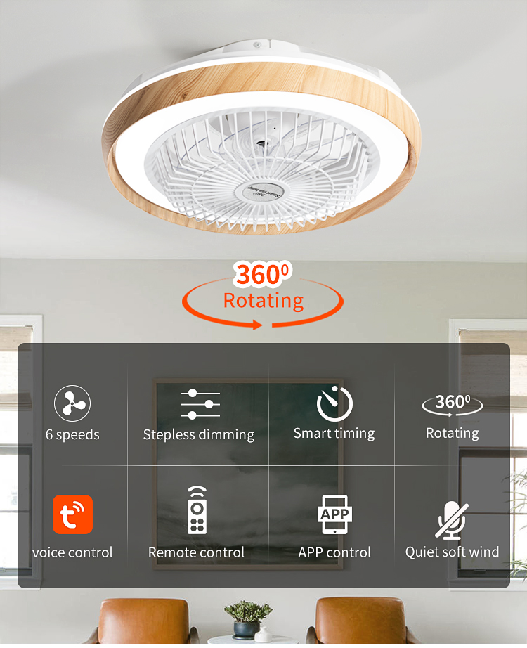 XD273 New Wood Grain Fan Light with Speaker and with Light Lamps with Fan App Control Tuya Alexa Google Control manufacture