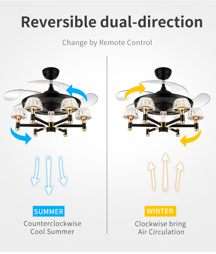 Kitchen Ceiling Fan with Powerful Lamp Crystal Luxury Chandelier Led Roof Lamp with Fan Luxury Elegant Fan Lamps for Living Room supplier