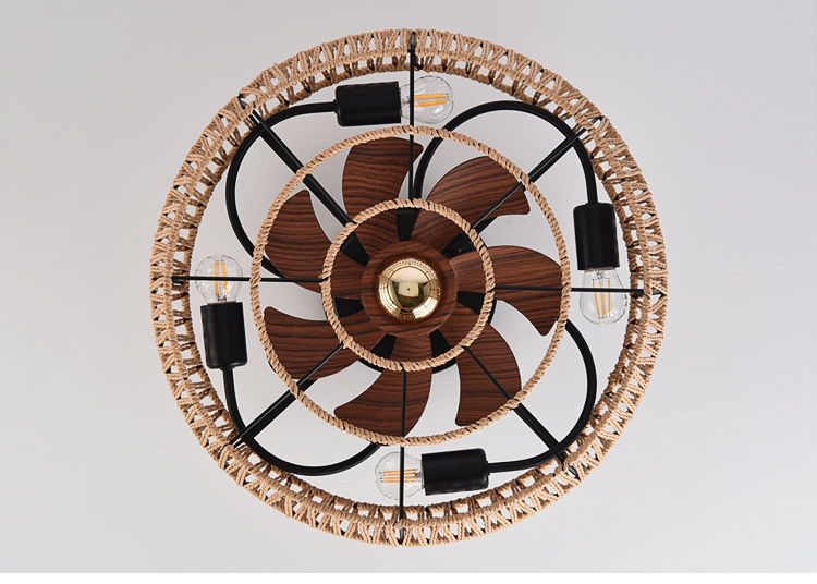 Wholesale Flush Mount Cage Ceiling Fan Light Farmhouse Caged Rattan Ceiling Fan Light Vintage Ceiling Fan with Light for Bedroom supplier