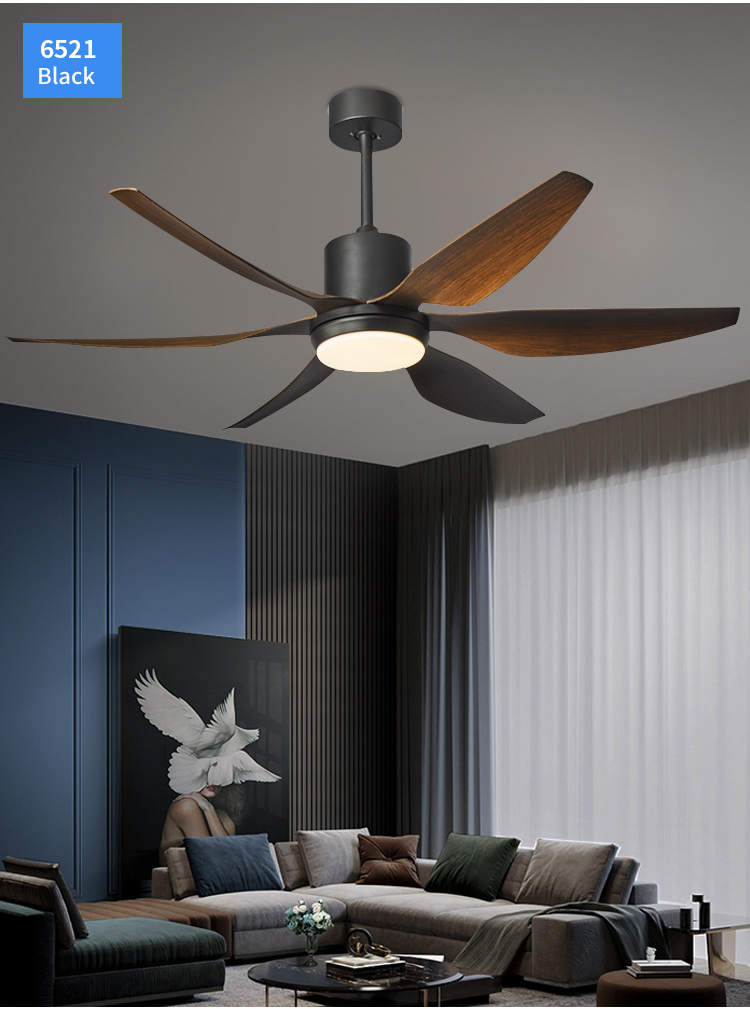 Black 6blade Nordic Ceiling Fan Light Dining Living Room Black 6 Blades Ceiling Fans with Lights and Remote Control for Bedroom factory