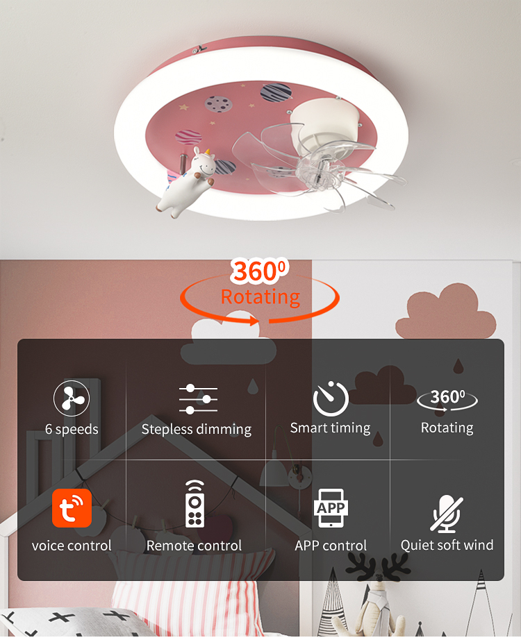 XD232 360 ° Rotating Children's Ceiling Fan with Light Fan Lamp with App Control Tuya Alexa Google Control supplier