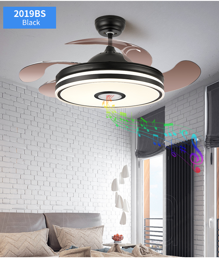 New Foldable Blade Ceiling Fan with Light and Sound Living Room Invisible Ceiling Fan Light RGB Modern Fan with Light Dimmable supplier