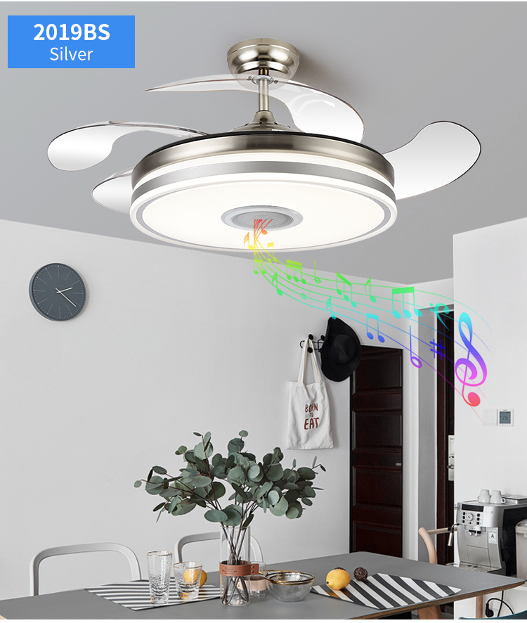 New Foldable Blade Ceiling Fan with Light and Sound Living Room Invisible Ceiling Fan Light RGB Modern Fan with Light Dimmable manufacture