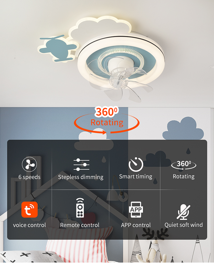 XD176 360 ° Rotating Children's Ceiling Fan with Light Fan Lamp with App Control Tuya Alexa Google Control details