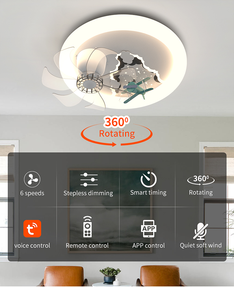 XD214 360° Rotating Children's LED Ceiling Fan Light DC Motor App Control Via Tuya Alexa Google Installation Services Included manufacture