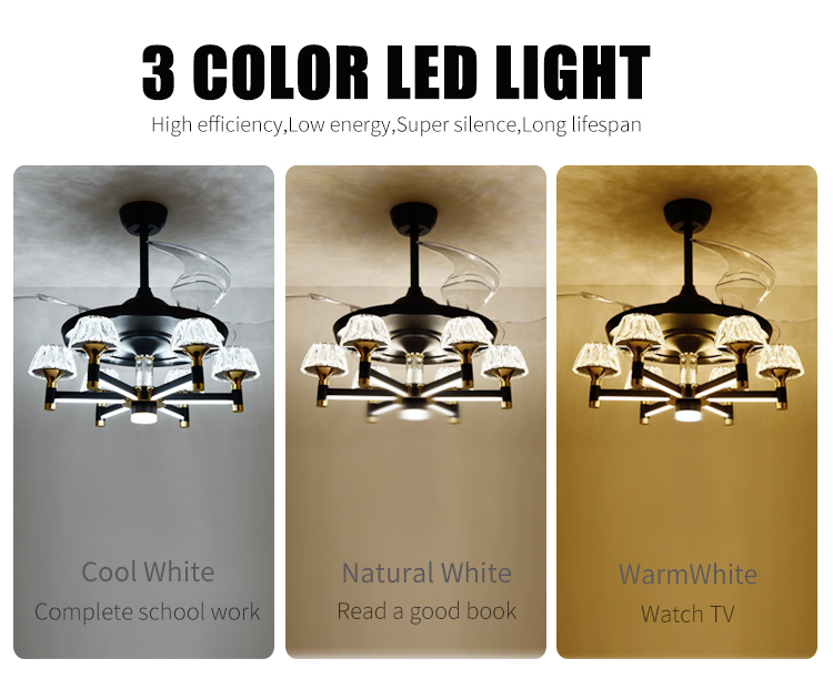 Kitchen Ceiling Fan with Powerful Lamp Crystal Luxury Chandelier Led Roof Lamp with Fan Luxury Elegant Fan Lamps for Living Room details