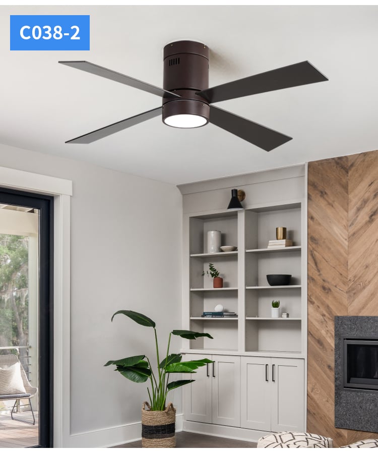 Metal Low Profile Ceiling Fans with Lights and Remote Brown Fan Lamp 52 Inch Ceiling Fans with Lights for Living Room Bedroom supplier
