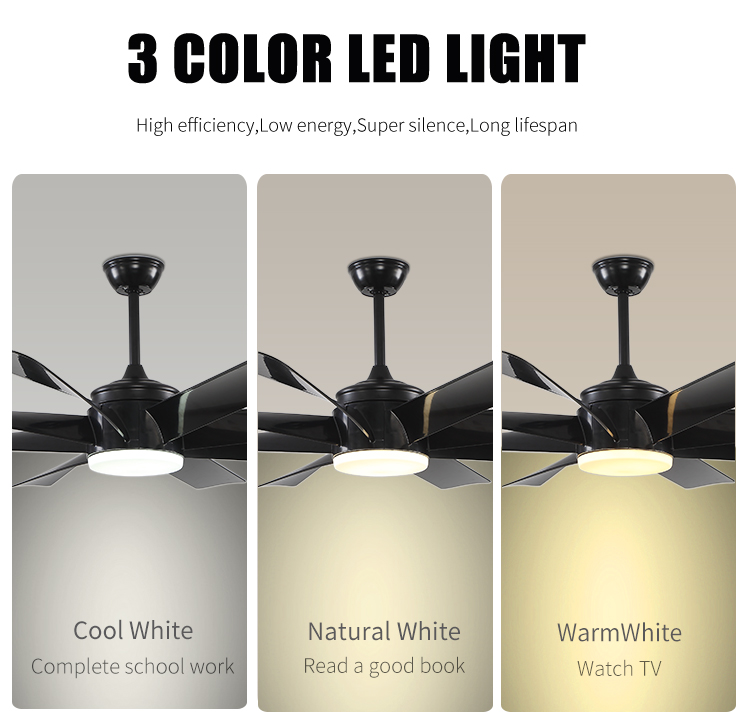 8 Blade Indoor Fan with Light Low Profile Ceiling Fan with Lights Large Modern 60 Inch Ceiling Fan with Light and Remote Control factory