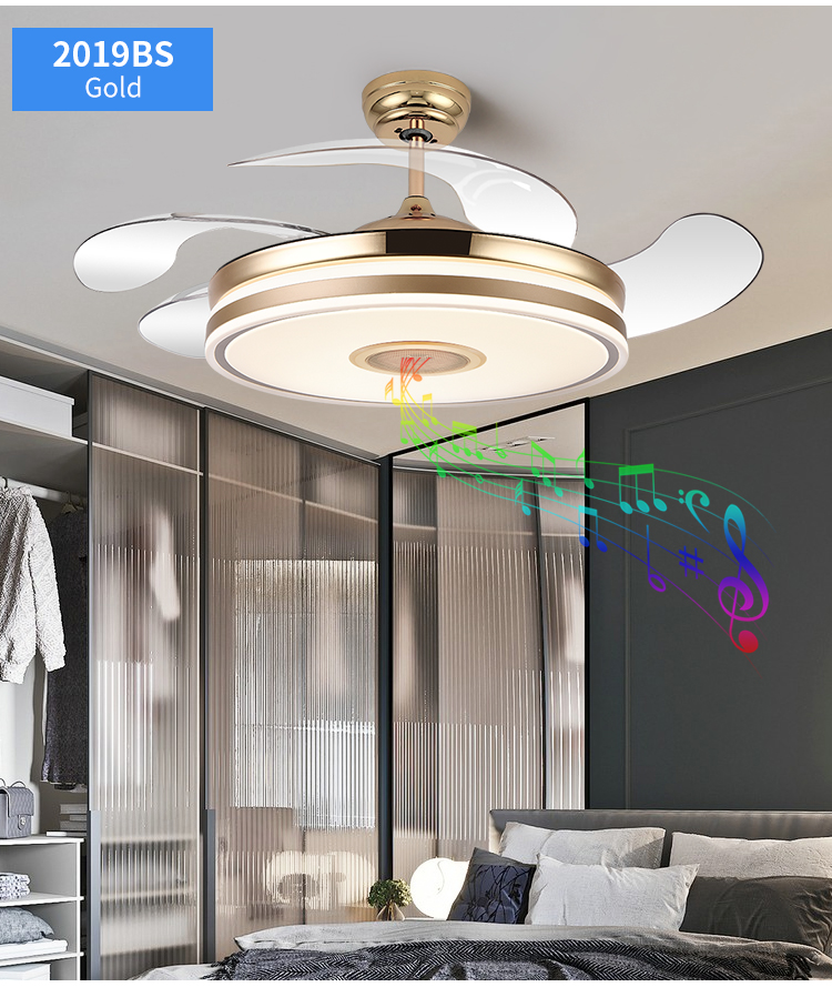 New Foldable Blade Ceiling Fan with Light and Sound Living Room Invisible Ceiling Fan Light RGB Modern Fan with Light Dimmable supplier