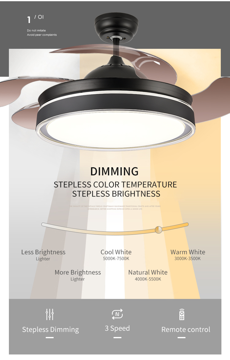 White Black Ceiling Fan With Light and Remote Control  Modern Black Led Fan Light 110V 220V 42 Inch with Light for Home Bedroom details