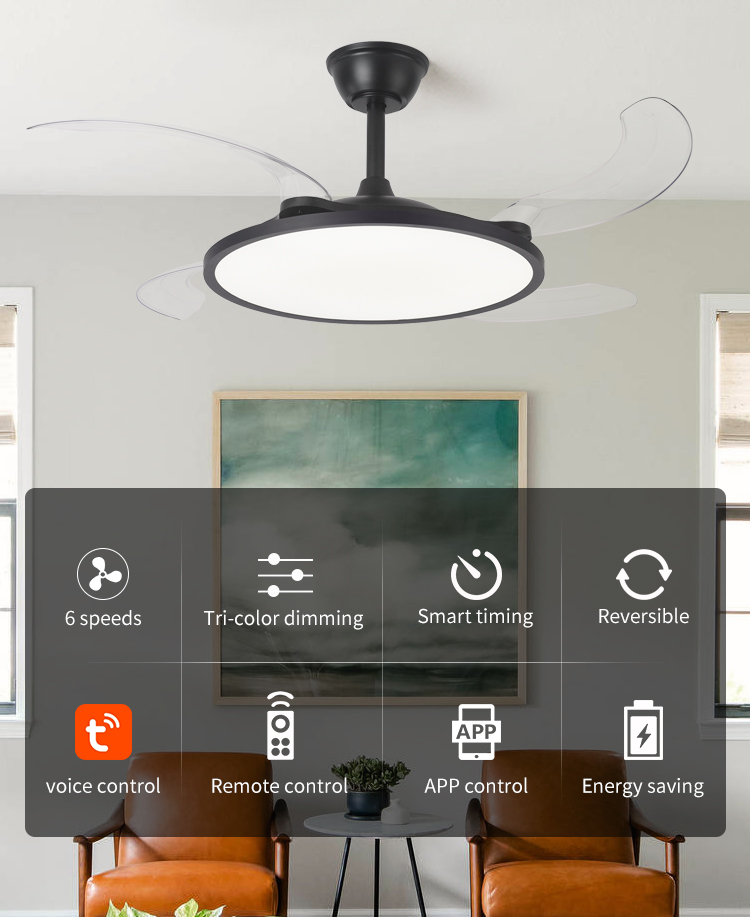 New 42in White Black Ceiling Fan with Light and Remote Control 4 Blades Fan with Lamp 42 Inch Ceiling Fan with Light for Bedroom supplier