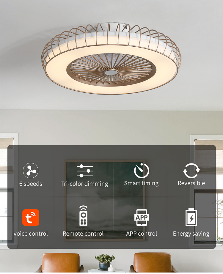 Flush Mount Cage Ceiling Fan Light Farmhouse Caged Rattan Style Ceiling Fan Light Vintage Ceiling Fan with Light for Bedroom manufacture