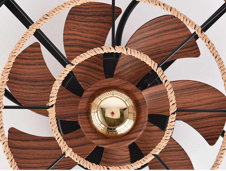 Wholesale Flush Mount Cage Ceiling Fan Light Farmhouse Caged Rattan Ceiling Fan Light Vintage Ceiling Fan with Light for Bedroom details