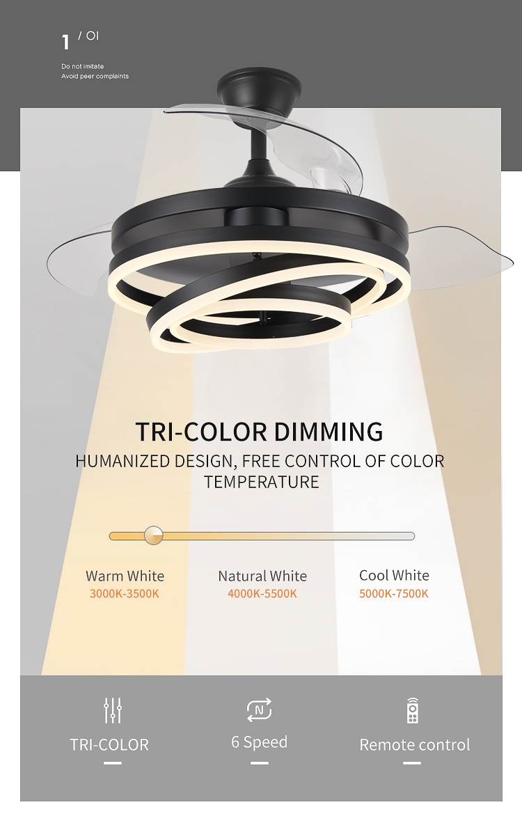 Unique Modern White Ceiling Fan with Light for Bedroom Fan Lamp 72w Led Ceiling Fans Light and Remote Control 3 Colors Dimmable factory
