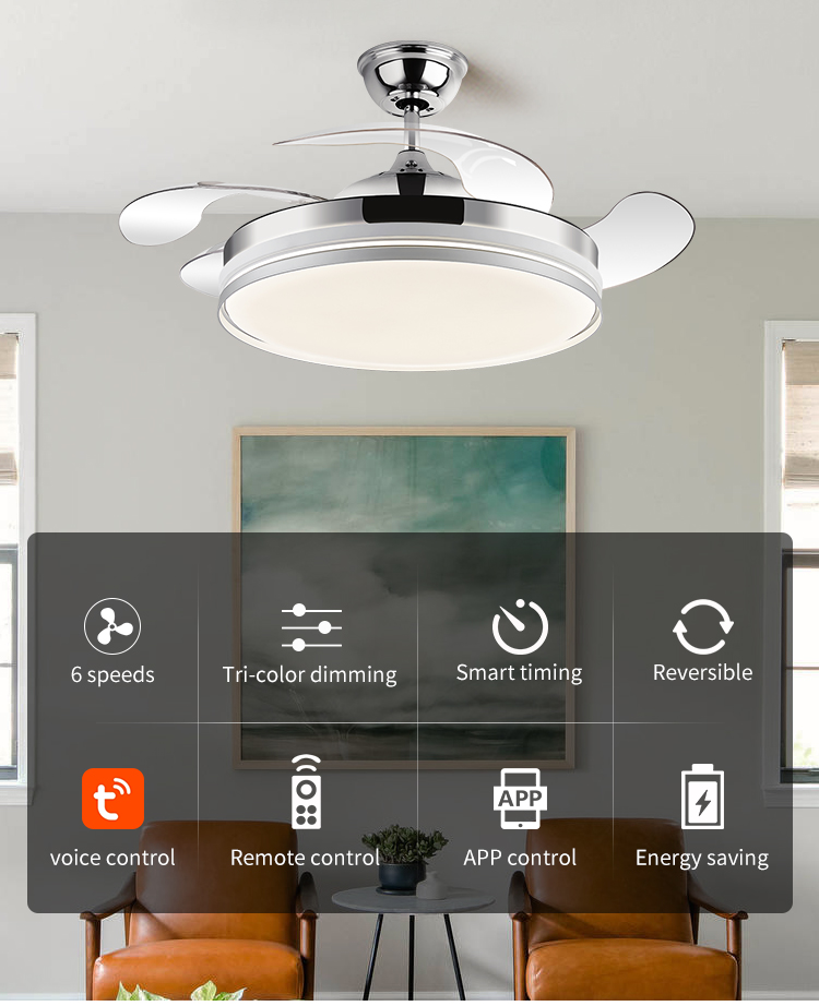 Y188 Modern Remote Control 42inch Bladeless 110/220v Ceiling Fans with Lights Lamp Led Designer Luz Con Ventilador Oculto Techo factory