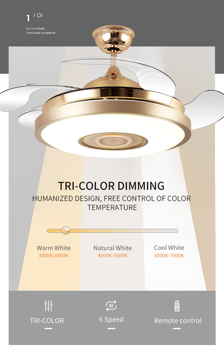 Beautiful Gold Modern Remote Control Fan Lamp Ceiling Mounted Interior Fan Lamp Ceiling Fan with Light for Island Bedroom manufacture