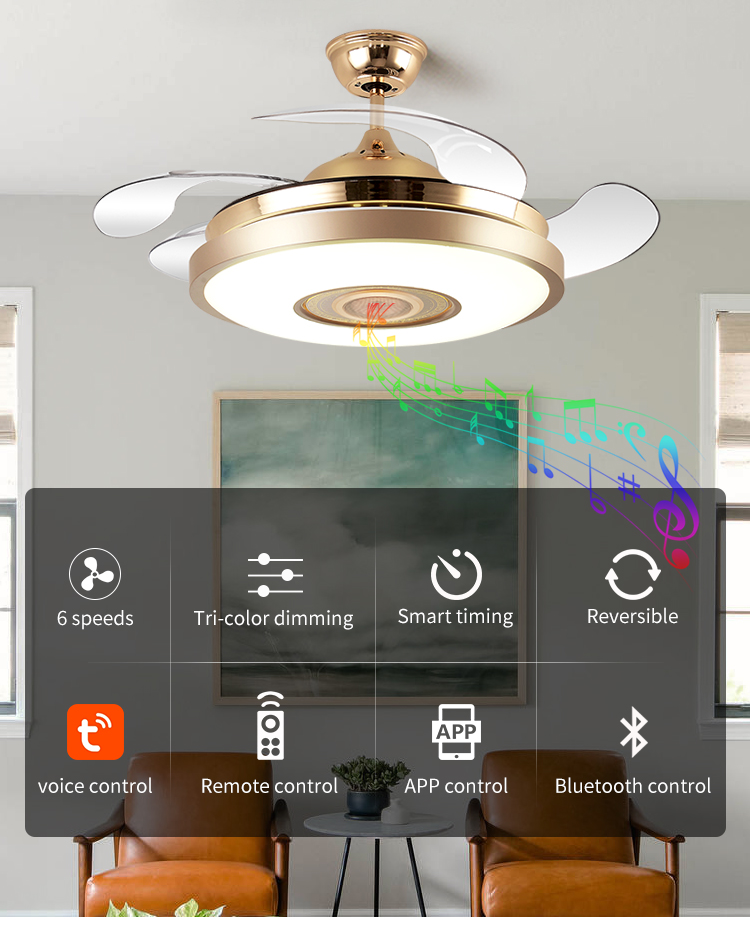 Beautiful Gold Modern Remote Control Fan Lamp Ceiling Mounted Interior Fan Lamp Ceiling Fan with Light for Island Bedroom factory
