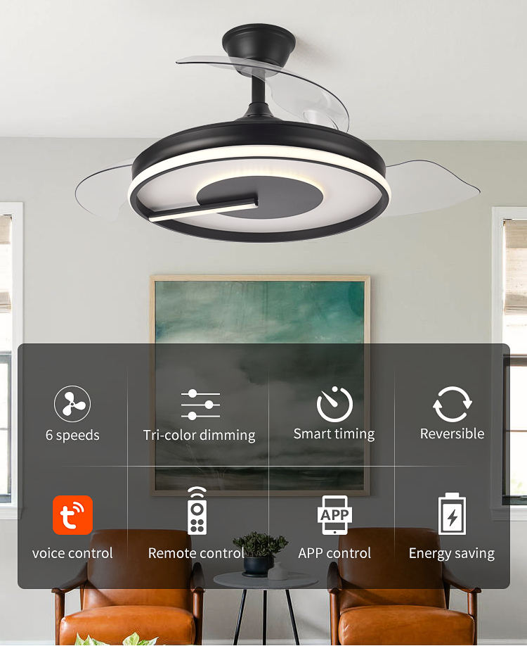 42in Black Ceiling Fan with Light and Remote Control 4 Blades Fan with Lamp 42 Inch Ceiling Fans with Lights for Bedroom manufacture