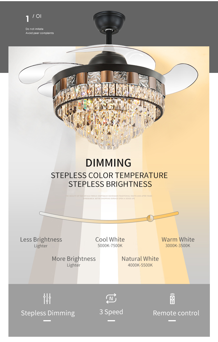 Y113 Crystal Chandelier Fan with 42inch with Remote Control Ceiling Fans with Crystal Chandeliers details