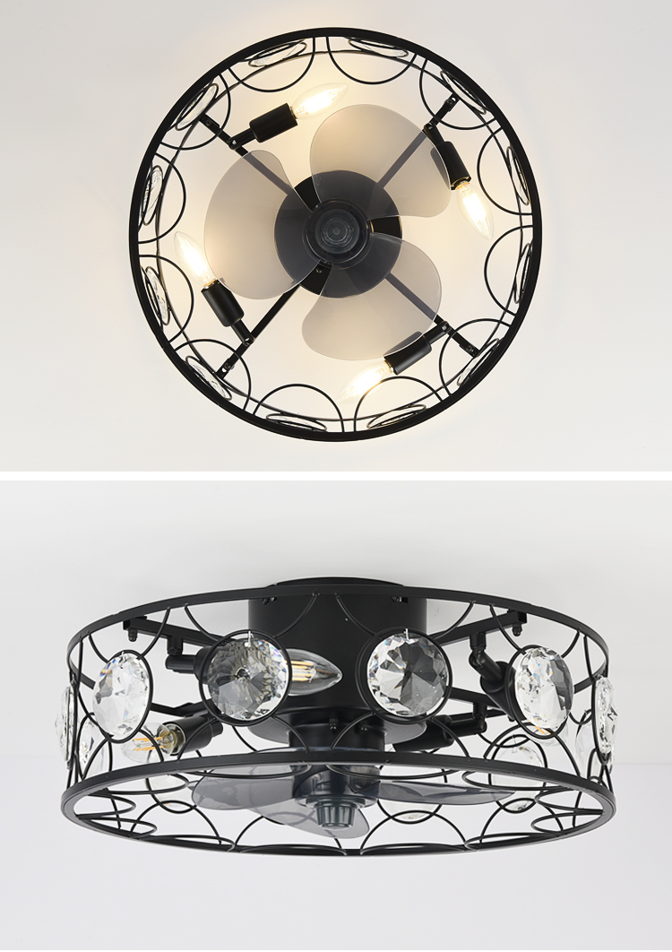 Modern Flush Mount Cage Ceiling Fan Light Farmhouse Caged Rattan Ceiling Fan Light Vintage Ceiling Fan with Light for Bedroom details