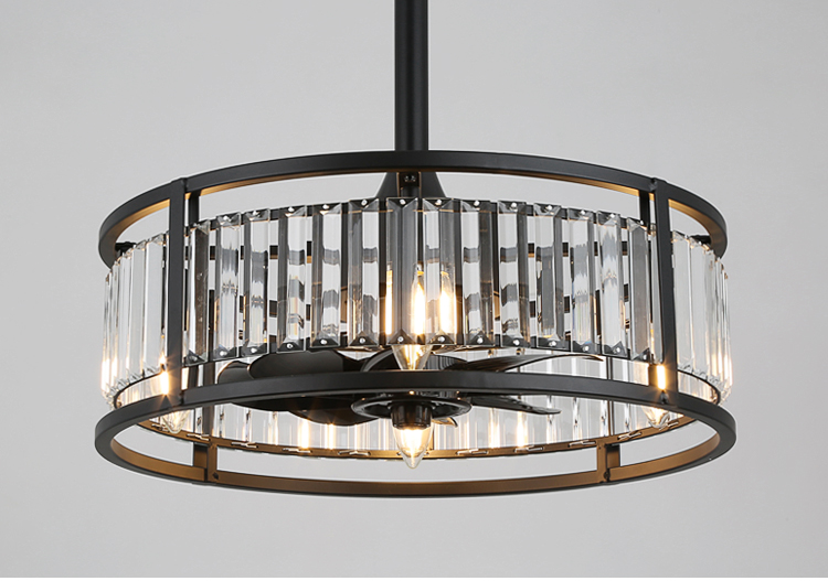 Luxury Bedroom Led Lamp With Fan Ceiling Fan with Light Downrod Flush Mount Low Profile Crystal Caged Fan Light for Living Room details
