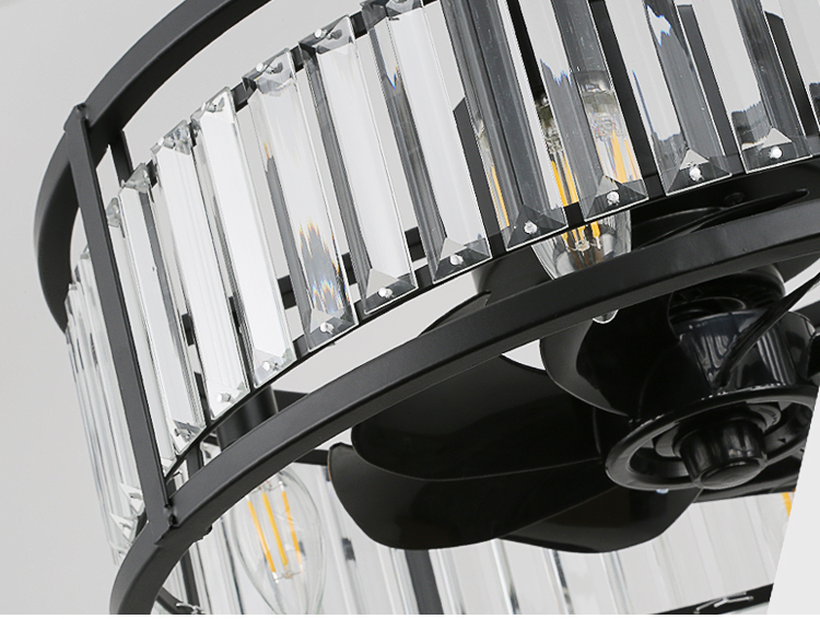Luxury Bedroom Led Lamp With Fan Ceiling Fan with Light Downrod Flush Mount Low Profile Crystal Caged Fan Light for Living Room factory