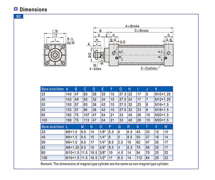 SC/SU Series Standard Air Cylinder with Double Acting Pneumatic Cylinder Air Compressor Cylinder manufacture