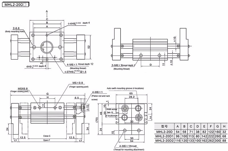 Air Pneumatic Parts Double Acting Cylinder MHL2-32D1/32/D2 MHL2-50D1 MHL2-40D1 MHL2-25D1 MHL2-20D1 factory