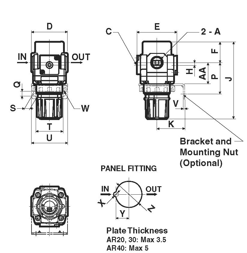 Pneumatic Air Pressure Regulator AR2000-02 AR3000-03 AR4000-04 Thread 1/4 Inch Oil-water Separator Pressure Reducing Valve supplier