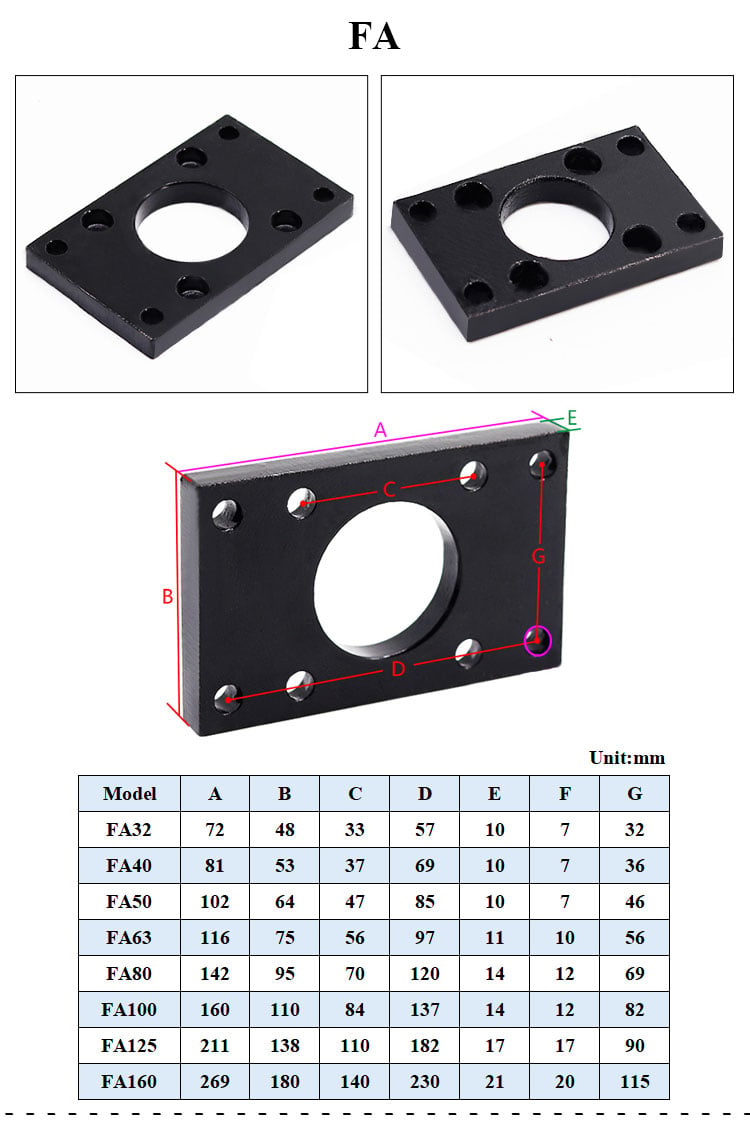 SC Series I/Y/U/F/CA/CB/LB/FA Bore 32mm/40mm/50mm/63mm/80mm/100mm/125mm 160mm Air Pneumatic Cylinder Accessories manufacture