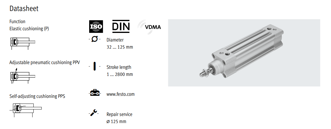 Standards-based Cylinder DSBC DSBC-40-50-80-100-125-160-200-PPVA-N3 DSBC 2123224 manufacture