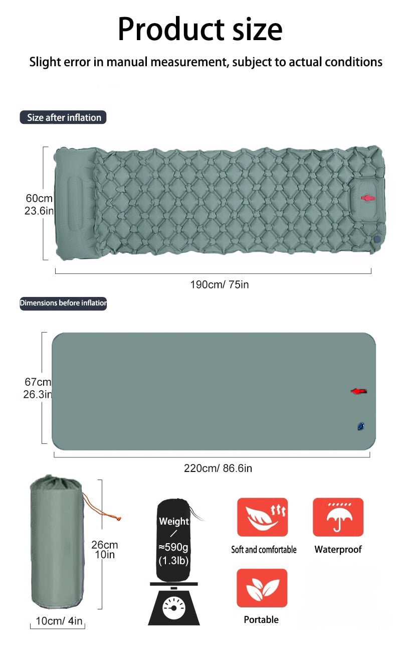 Ultra-Lightweight 40D Nylon Waterproof Hiking Camping Mat Easy Fold Inflatable Air Mattress Pillow Outdoor Sleeping Pad factory