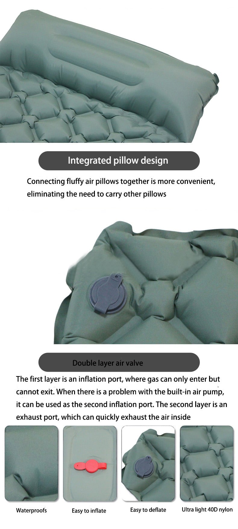 Ultra-Lightweight 40D Nylon Waterproof Hiking Camping Mat Easy Fold Inflatable Air Mattress Pillow Outdoor Sleeping Pad supplier