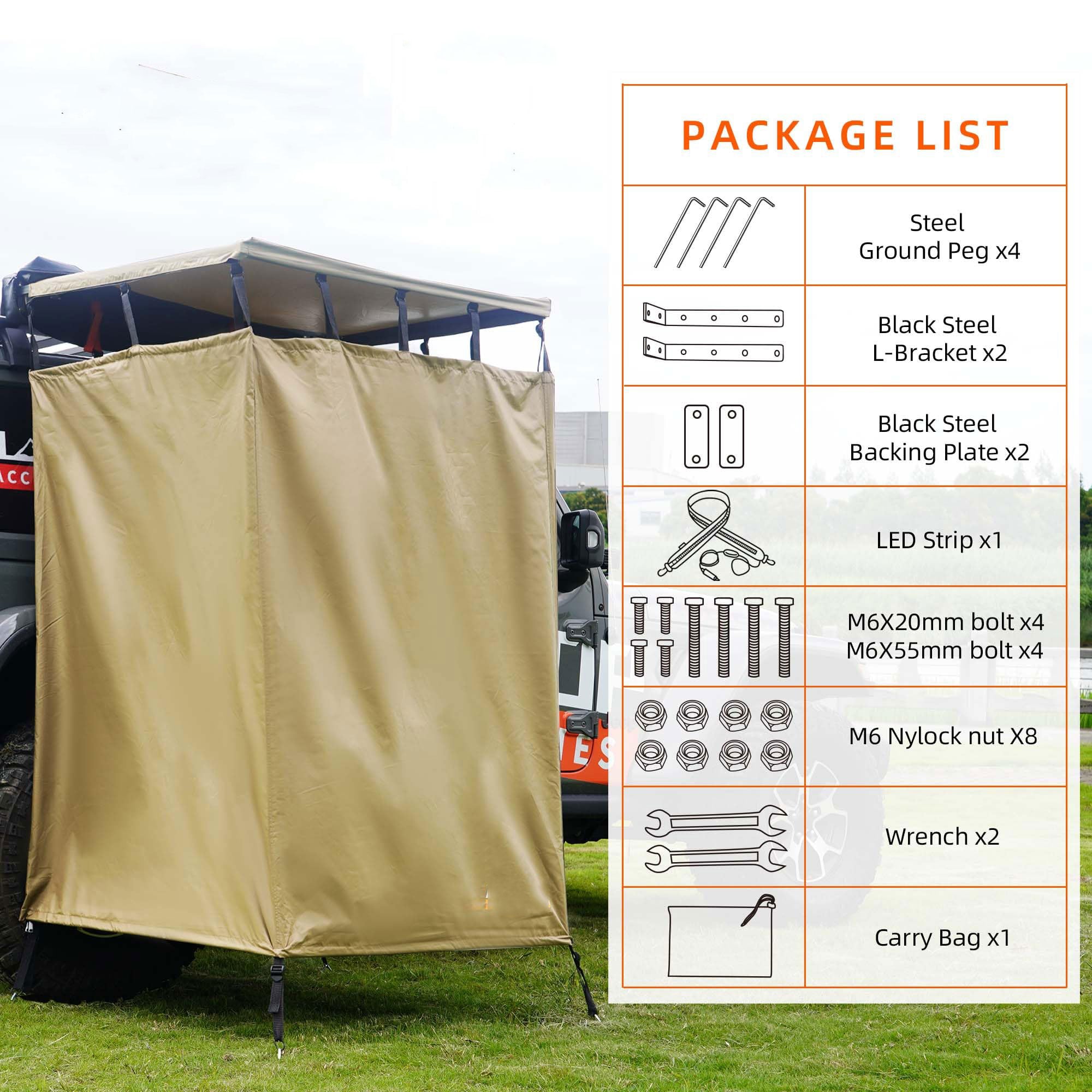 2023 Outdoor Best Selling Covered All Round Offroad Shower Tent Car Side Shower Tent With Led Light Suitable All Car Heights manufacture