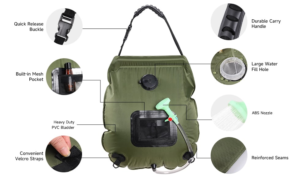 20l Hanging Shower Tote Bag Pvc Portable Outdoor Travel Solar Camping Shower Bag With Removable Hose Switchable Shower Head factory