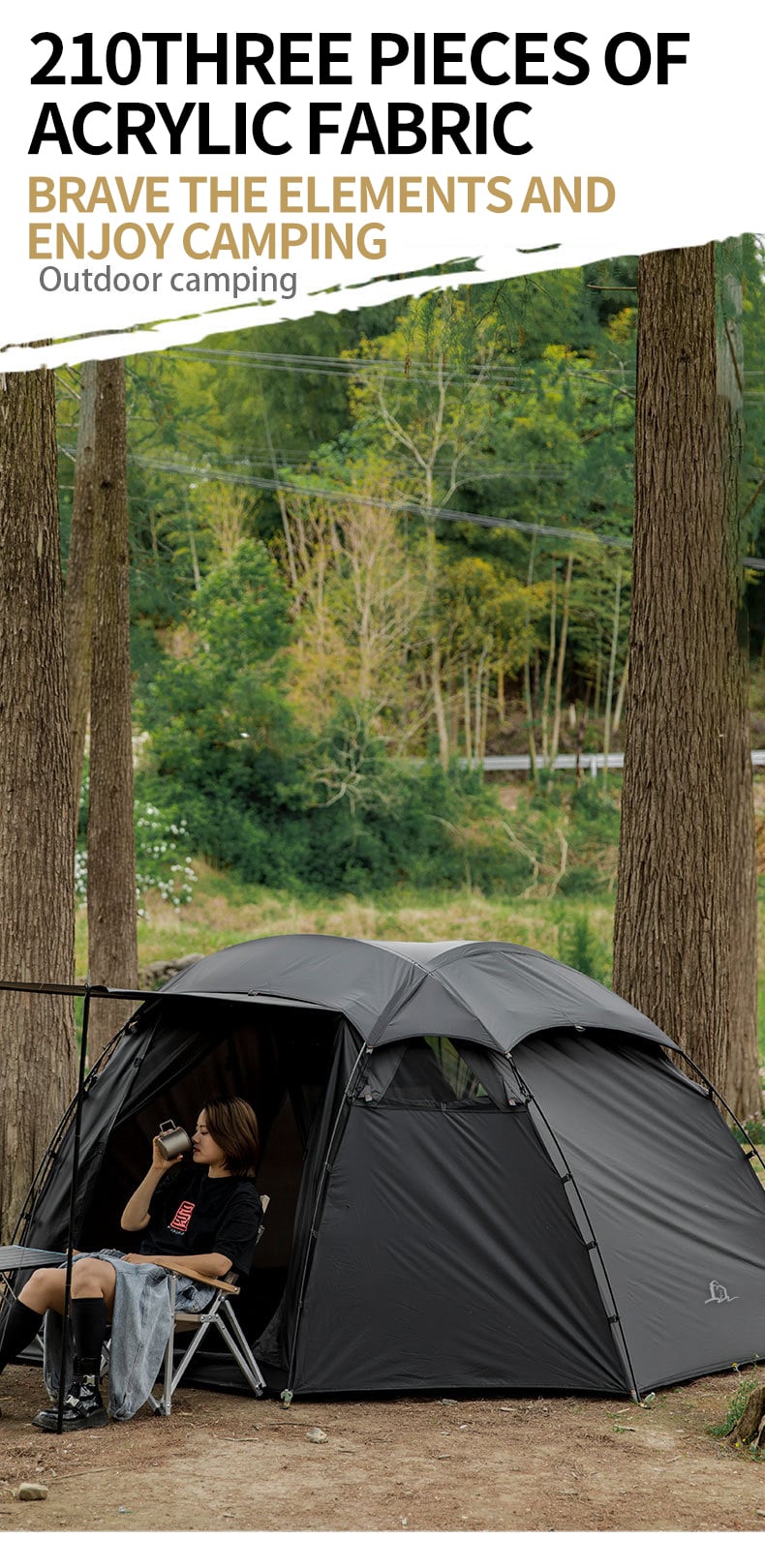 Outdoor 210t Anti Tear Seams Dome Ball Tent Waterproof Windproof Hiking Beach Layer Black Out Camping Clamping Tent Black Tent manufacture