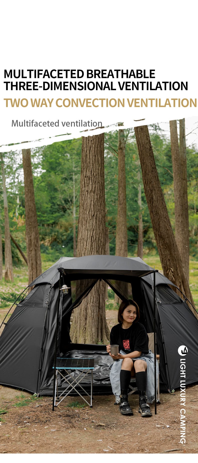 Outdoor 210t Anti Tear Seams Dome Ball Tent Waterproof Windproof Hiking Beach Layer Black Out Camping Clamping Tent Black Tent details